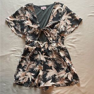 Pink Lily Palm Printed Dress Romper